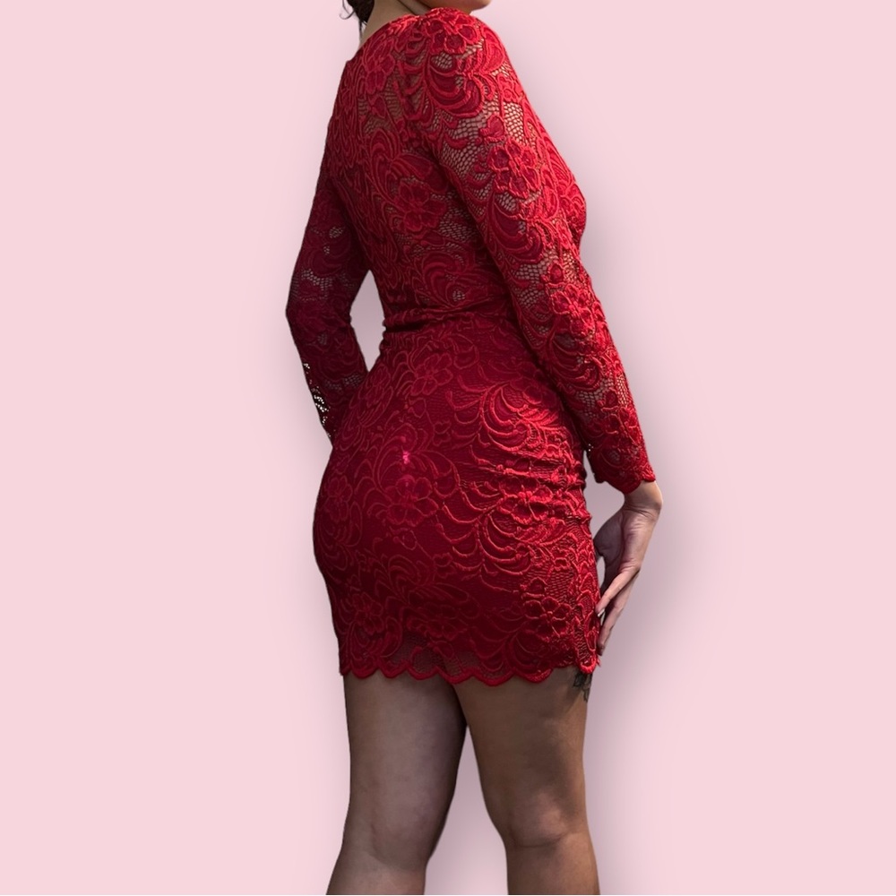Red Bodycon Long-sleeved Mini Dress